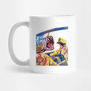 Terrifying Encounter: Two Sailors Confronted by Aquatic Monster in the Deep Ocean Depths Within Retro Vintage Submarine Mug